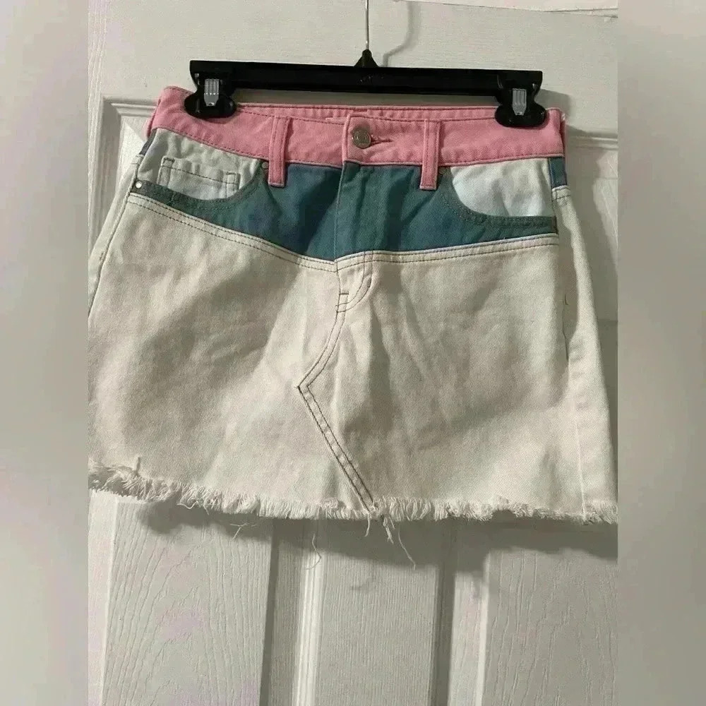 PACSUN MULTI-COLORED DENIM JEAN SKIRT A86 - Picture 6 of 8
